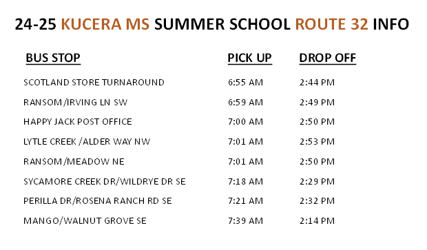 Kucera Middle School Lytle Creek Route Info